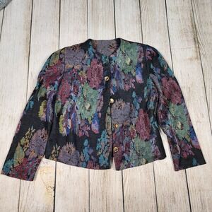 Pablo Collection Floral Tapestry cottagecore Jacket Petite Size 8P Button Front.